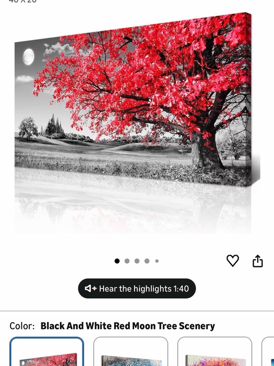 Amazon Other - Framed Printed Red Tree Canvas Painting Bedroom Home Art Wall Decor 40x20 OB